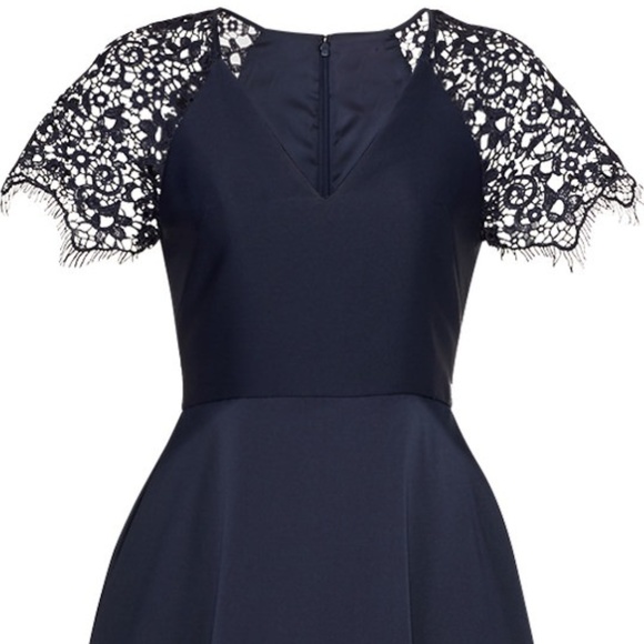 New ML Monique Lhuillier  Navy Lace Sleeve gown - Picture 7 of 8